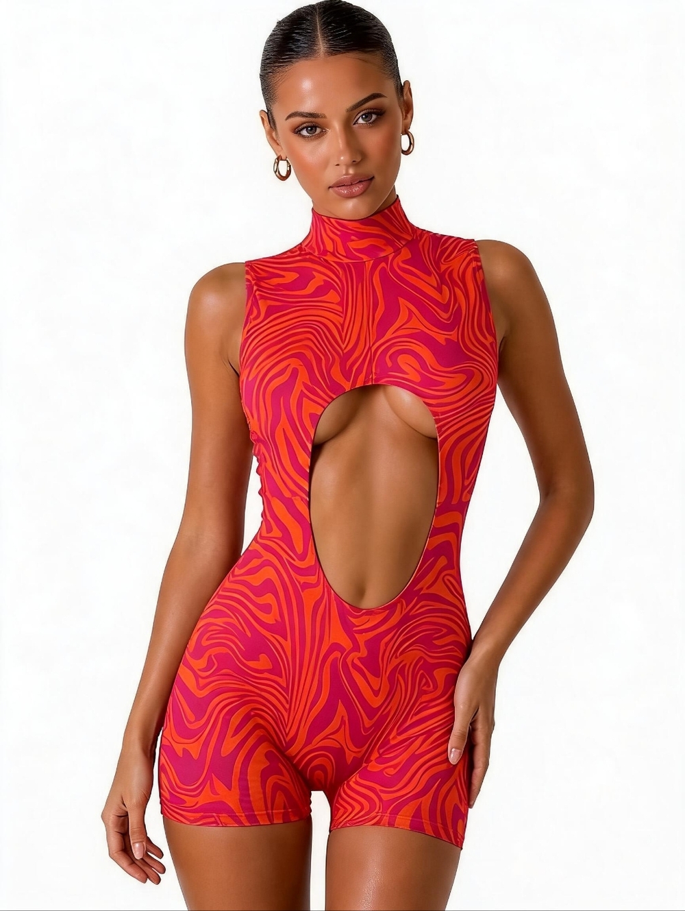 NWOT Dolls Kill Psychedelic Sleeveless Mockneck Romper